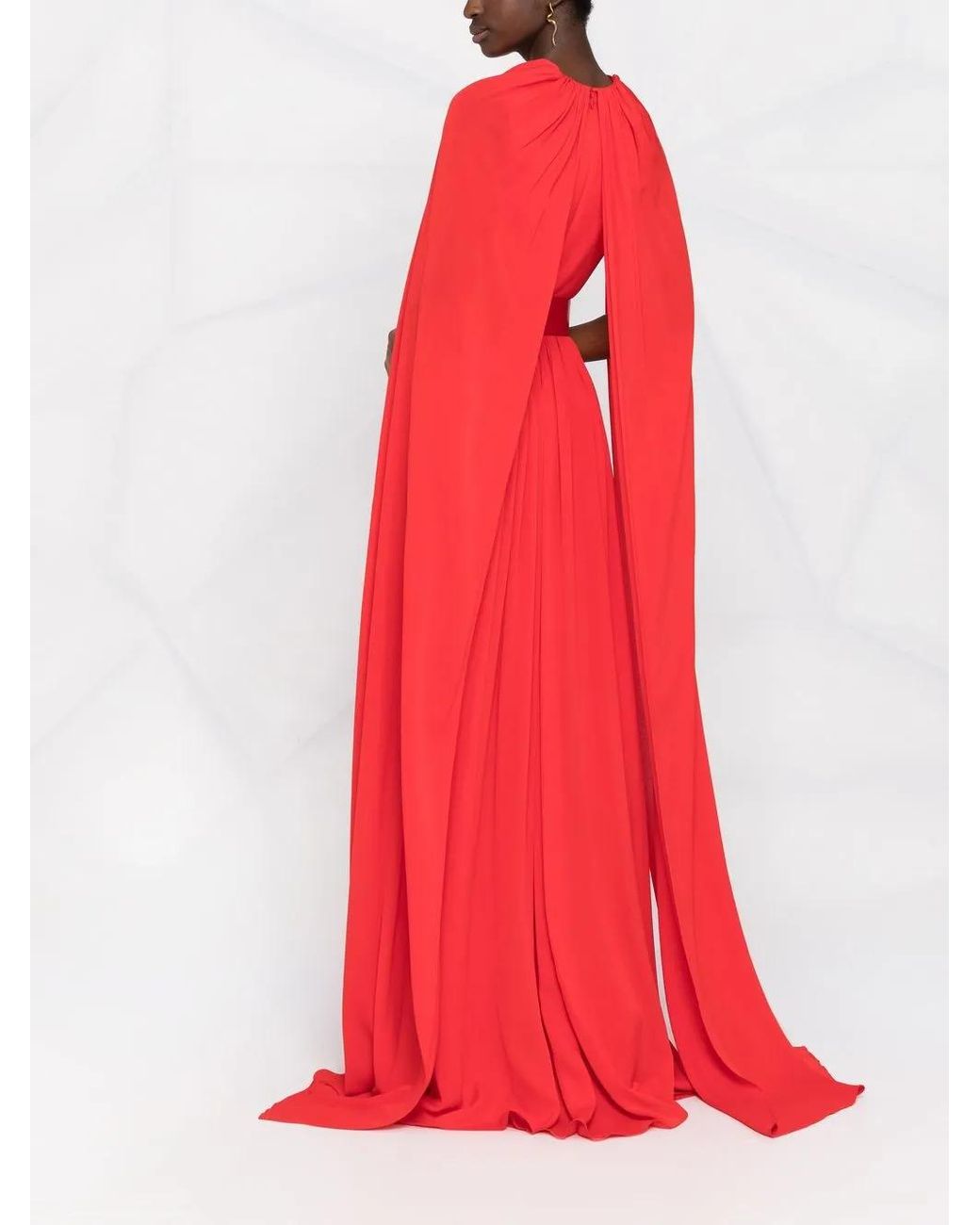 Elie Saab Red Belted Cape-Effect Silk Gown