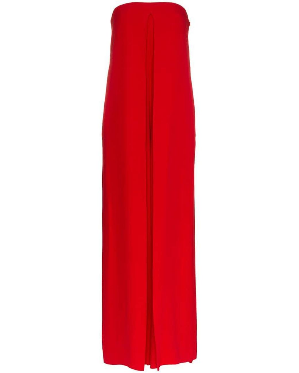 Valentino Strapless Wide Leg Silk Stretch Jumpsuit in Red | Lyst