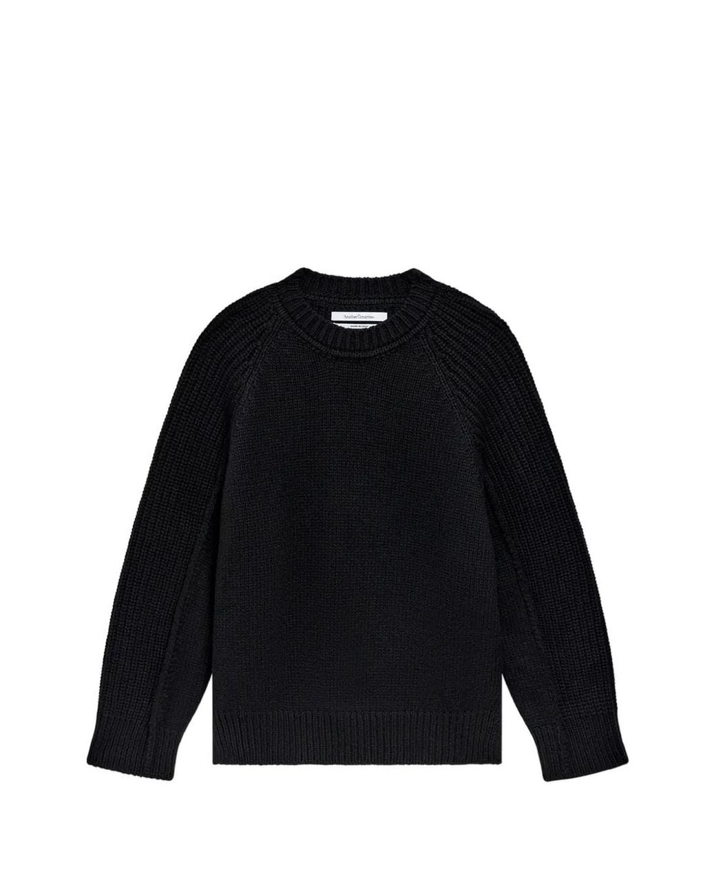 Another Tomorrow Black Ribbed-Knit Raglan-Sleeve Sweater