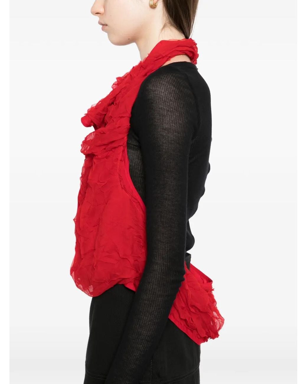 Yohji Yamamoto Red Crushed Chiffon Top