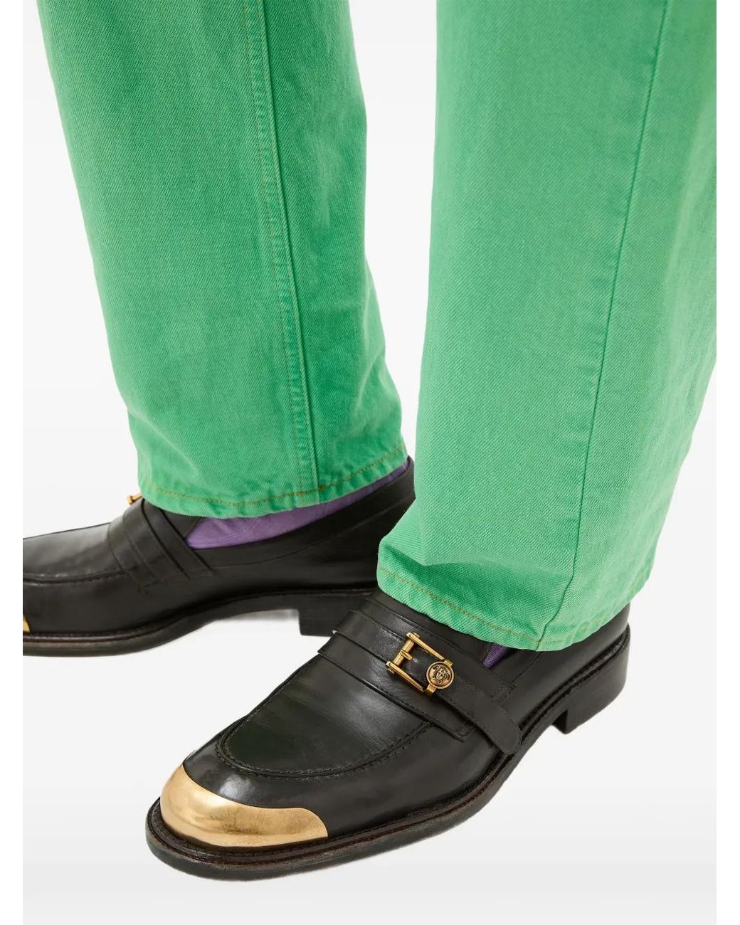 Versace Black Primo Leather Loafers for men