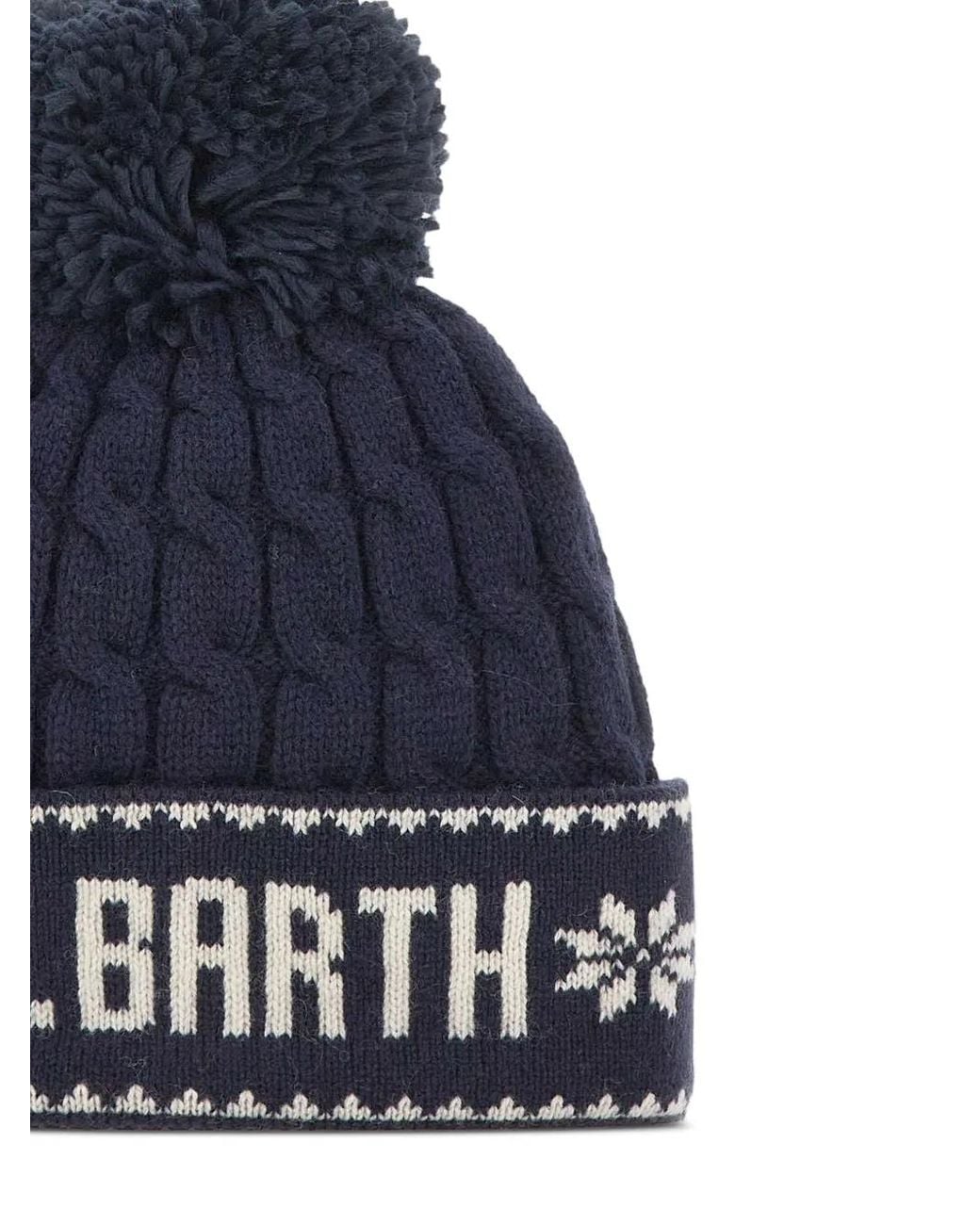 Mc2 Saint Barth Blue Wilhelm Cable-Knit Pompom Beanie for men