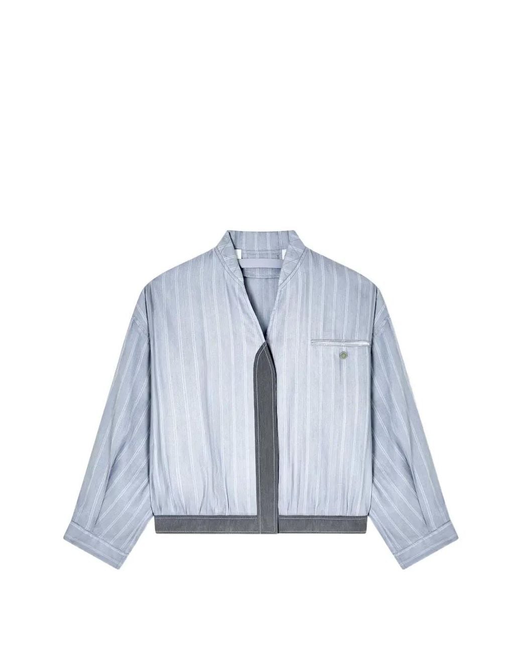 Giorgio Armani Blue Pinstripe-Print V-Neck Jacket
