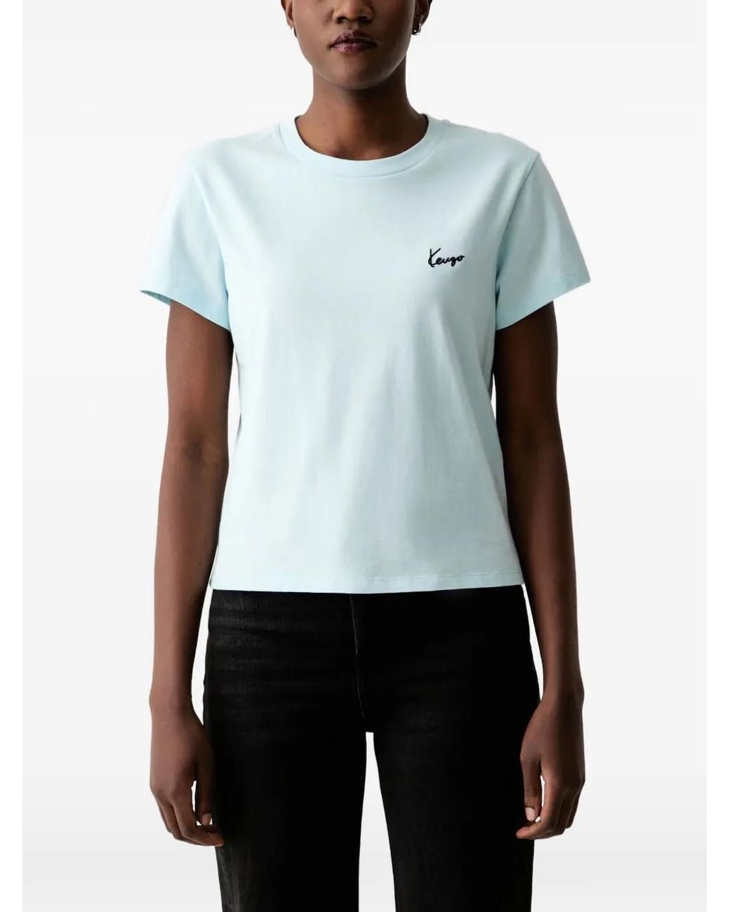 KENZO Blue Logo-Embroidered T-Shirt