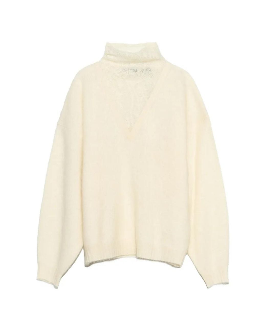Bimba Y Lola Natural Ivory Wool Openwork High-Neck Sweater