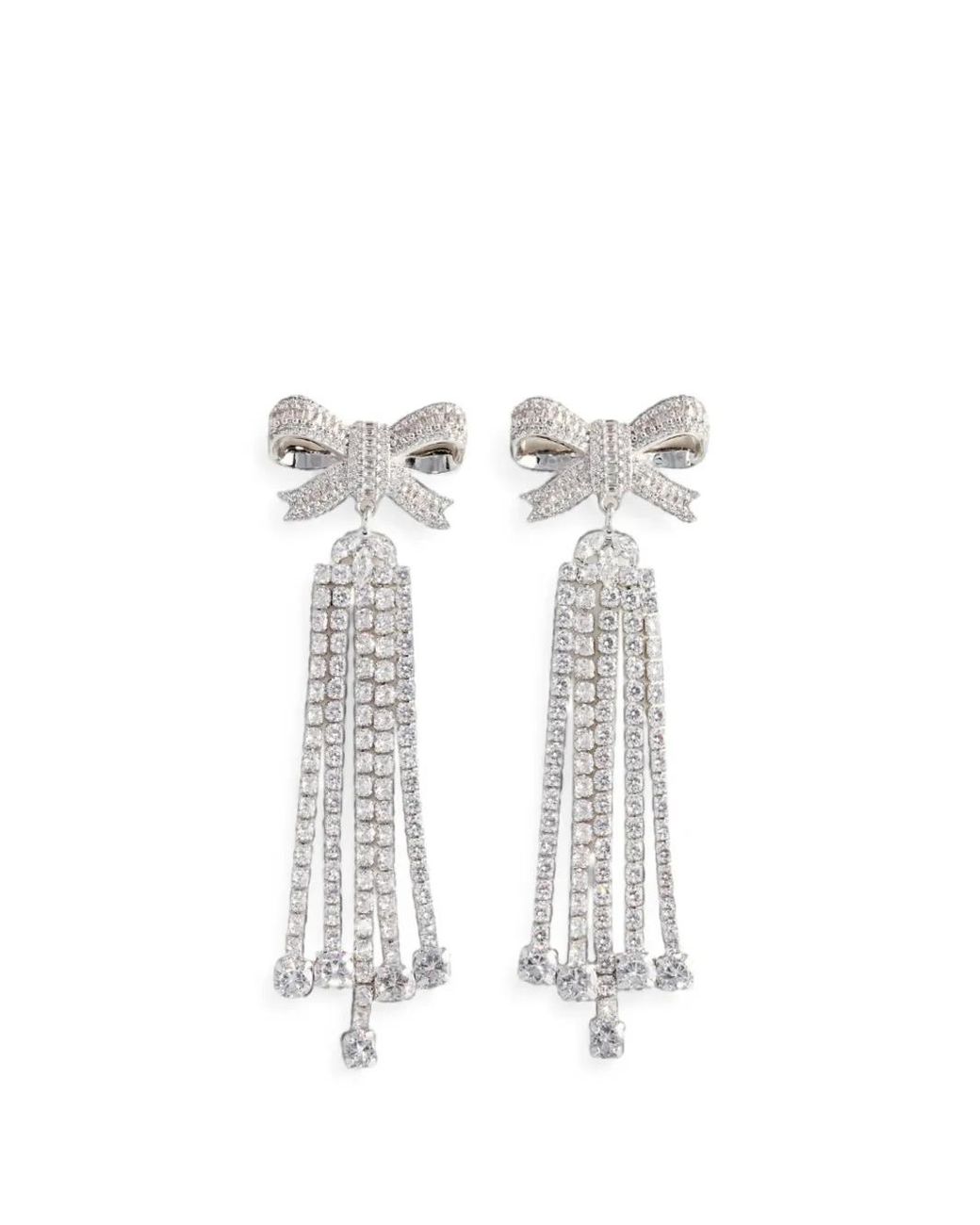 Self-Portrait White Crystal-Embellished Bow Earrings