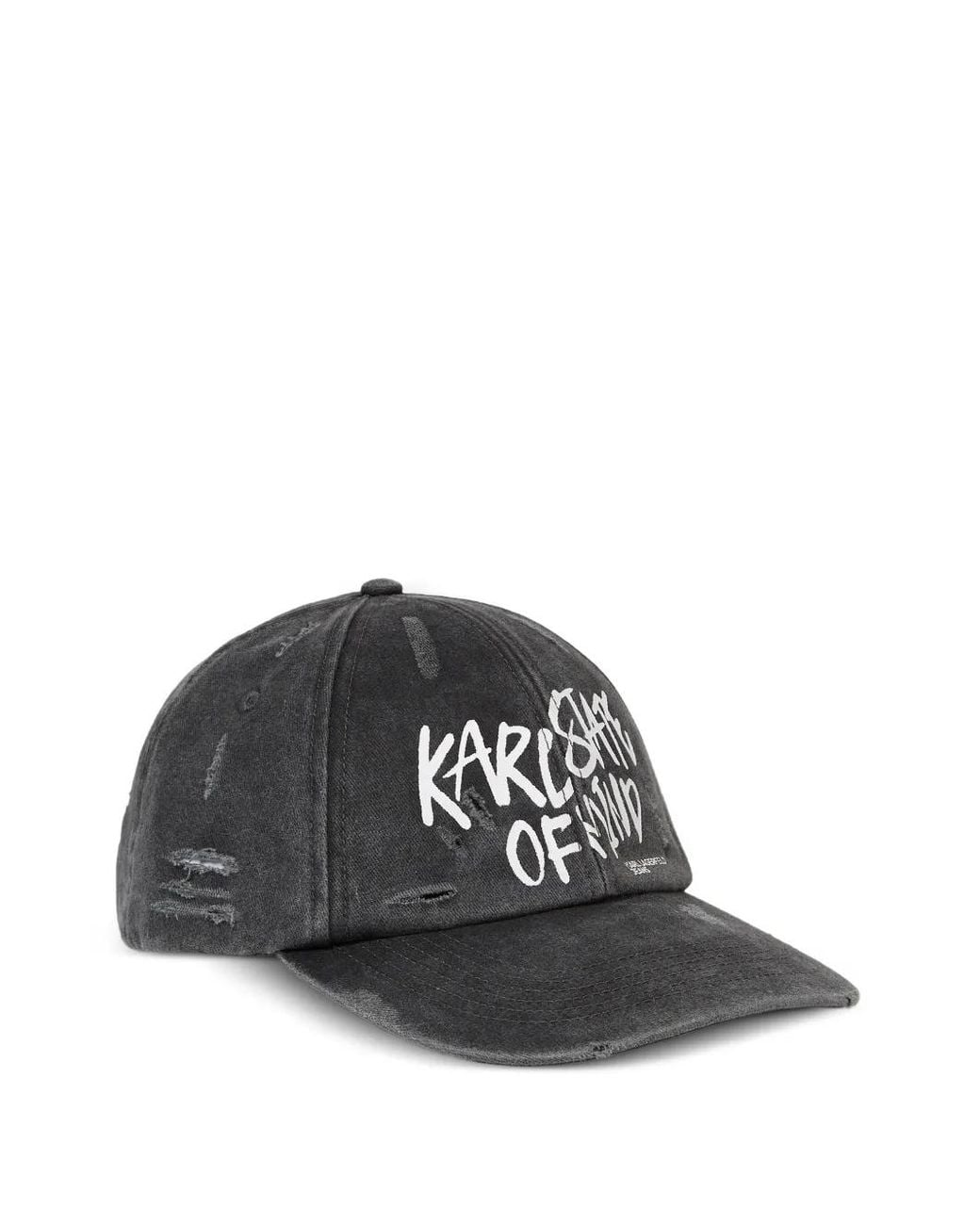 Karl Lagerfeld Black Washed Distressed-Effect Baseball Cap