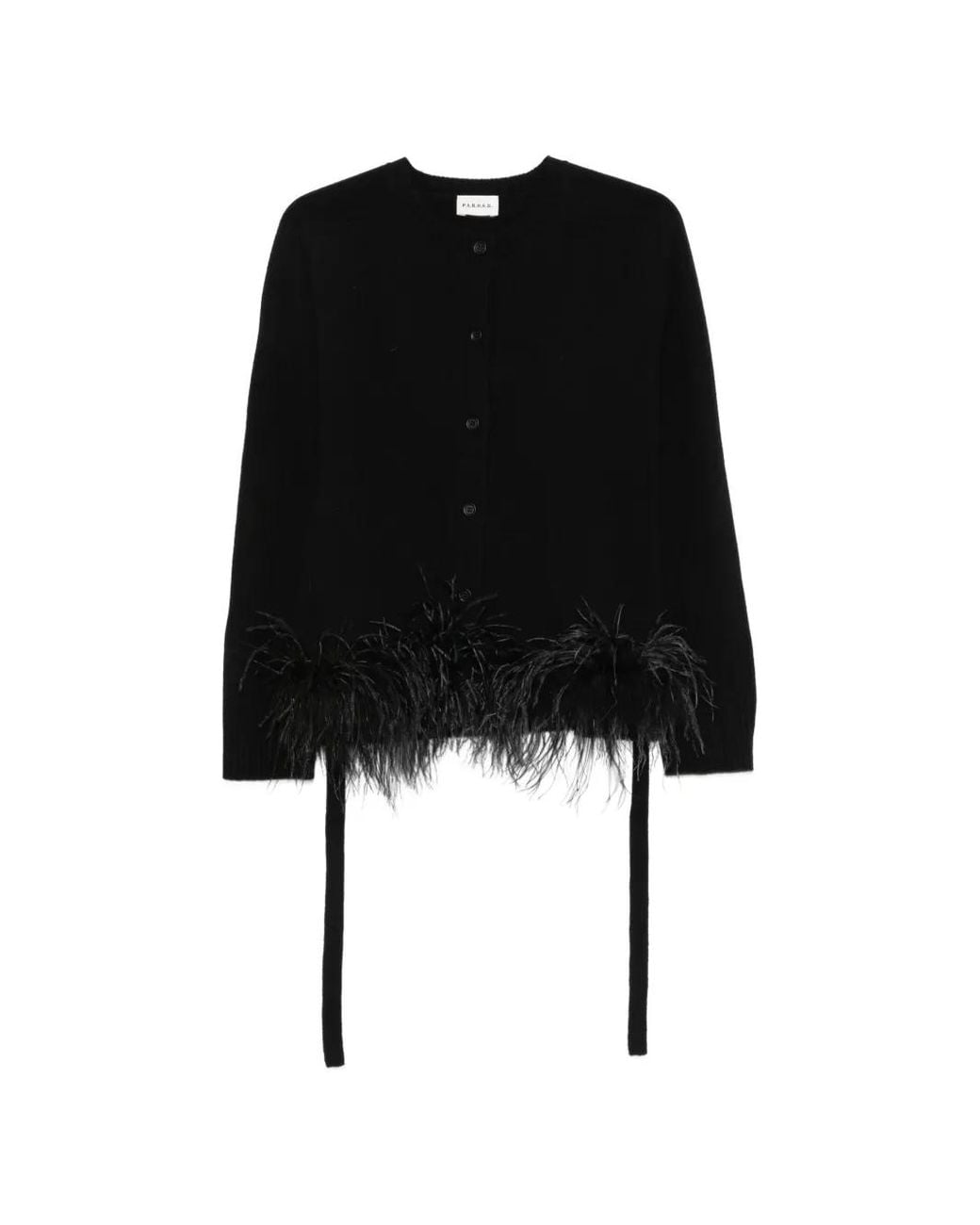 P.A.R.O.S.H. Black Feather-Trim Cardigan