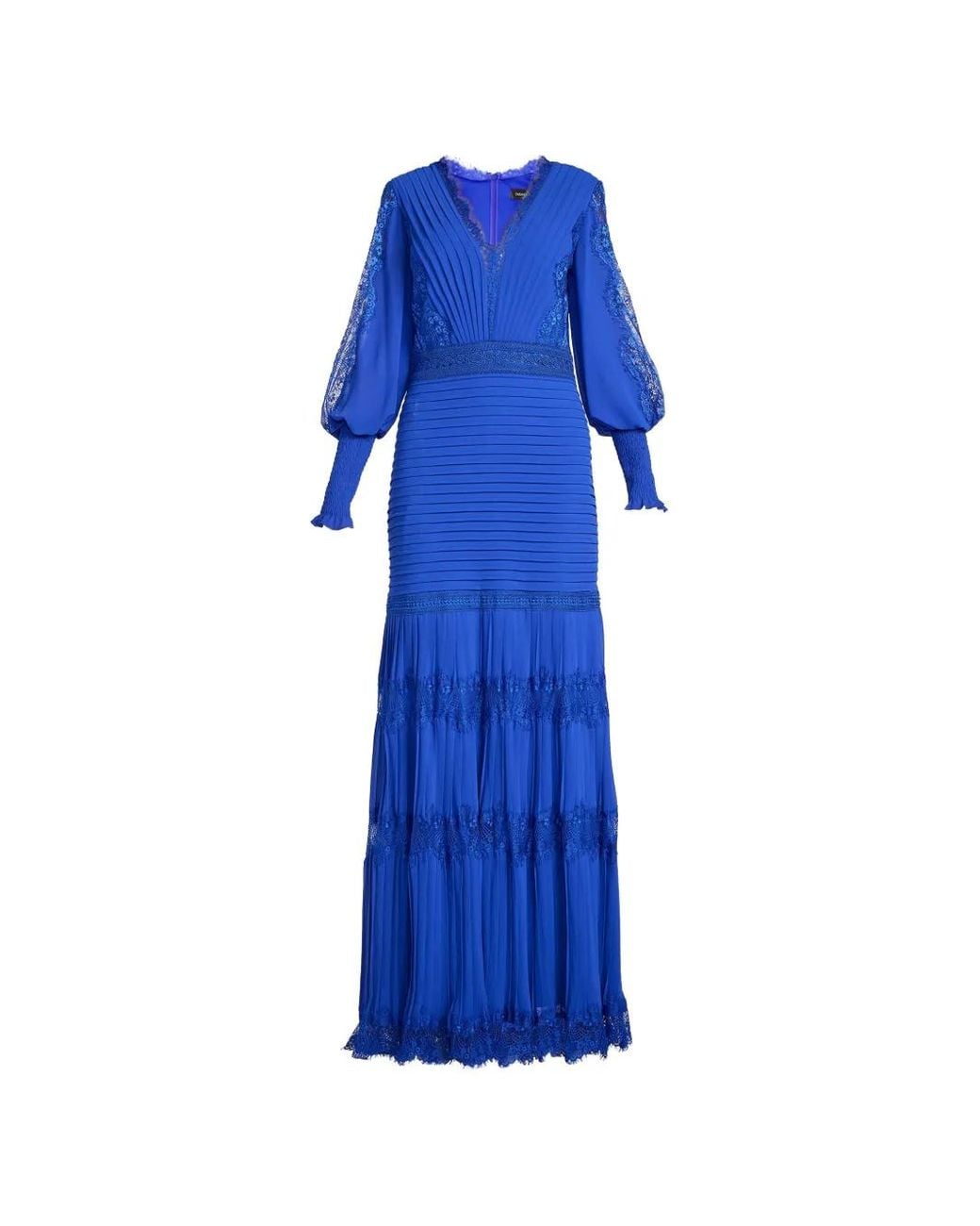 Tadashi Shoji Blue Maxi Nyssa Bishop Lace-Panelled Pleated Dress