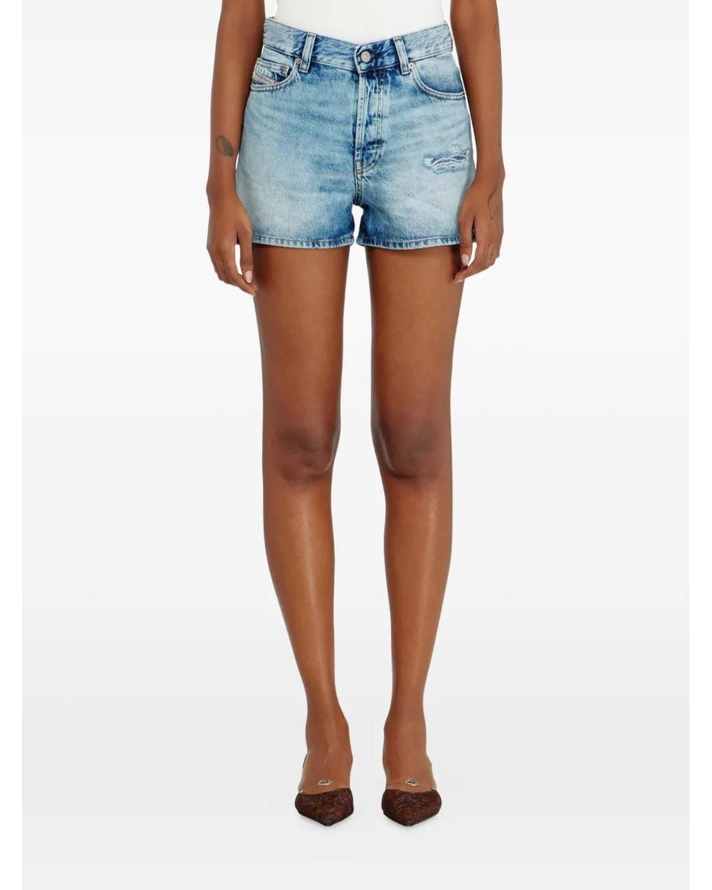 DIESEL Blue Distressed Denim Shorts