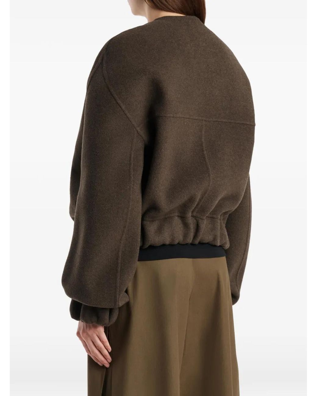 Khaite Green Reversible Wool Bomber Jacket With Zip, Elasticized Cuffs & Hem, Side Pockets