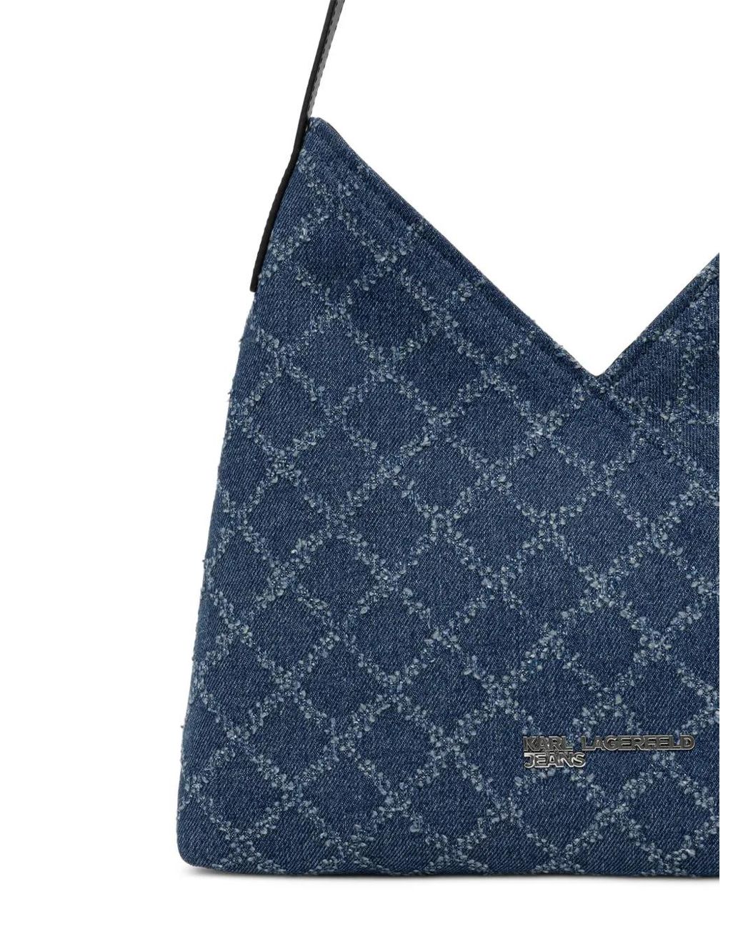 Karl Lagerfeld Blue Logo-Plaque Monogram-Pattern Shoulder Bag