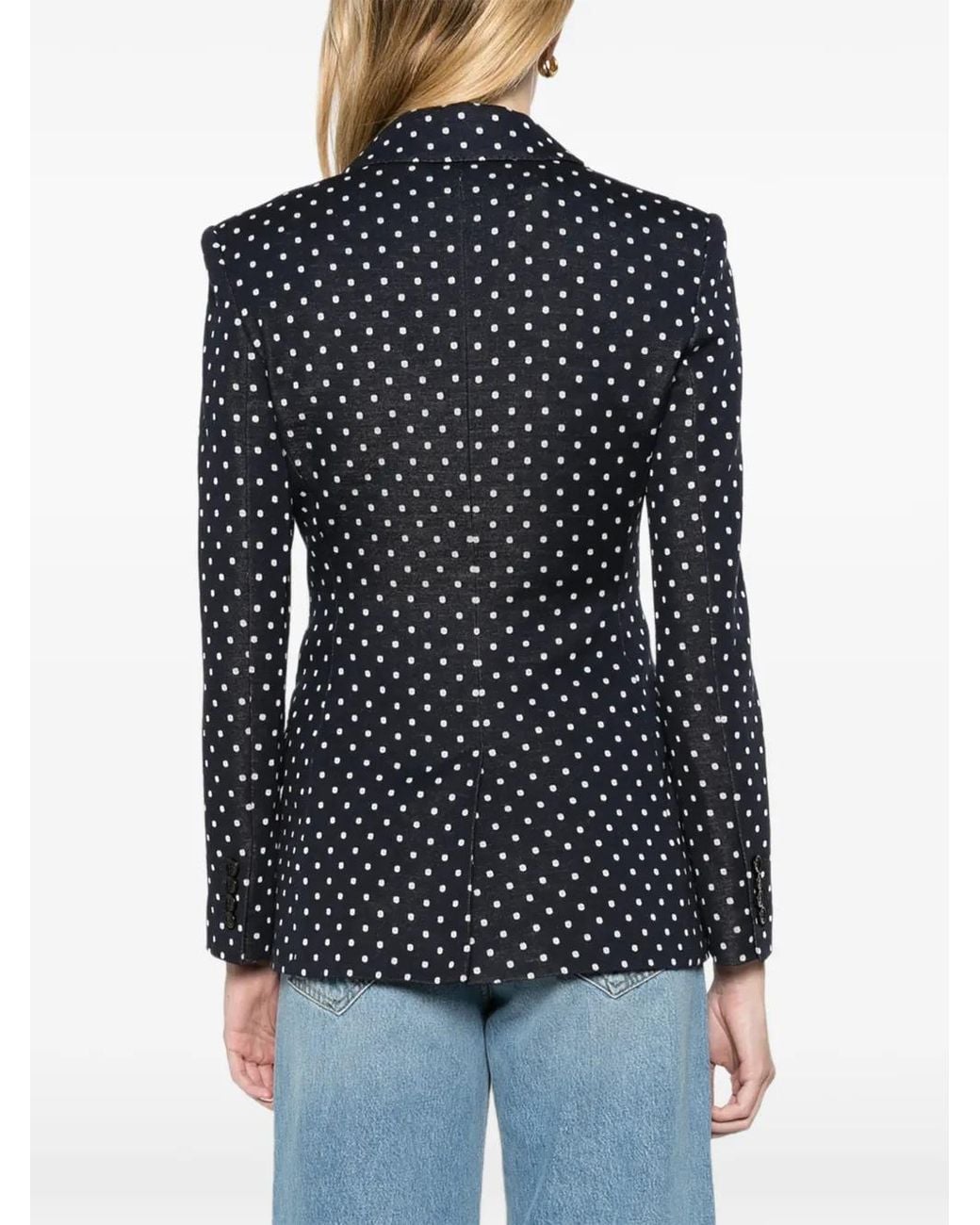 Max Mara Blue Double-Breasted Polka Dot Jersey Blazer