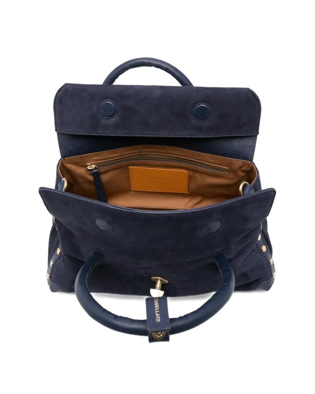 Zanellato Blue Dotta Top Handle Lock Tote Bag