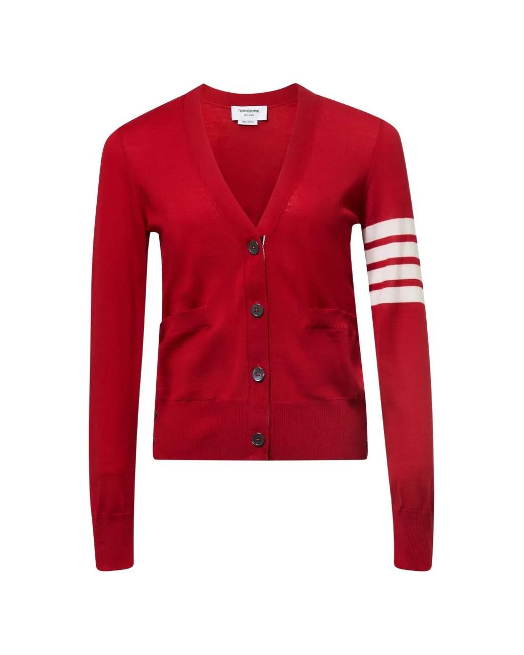 Thom Browne Red V-Neck Cardigan