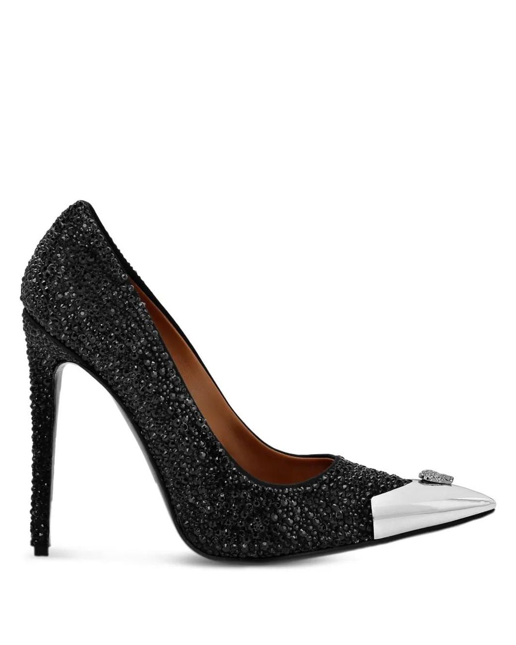 Philipp Plein Black Satin Hi-Heels Mix Strass Pumps