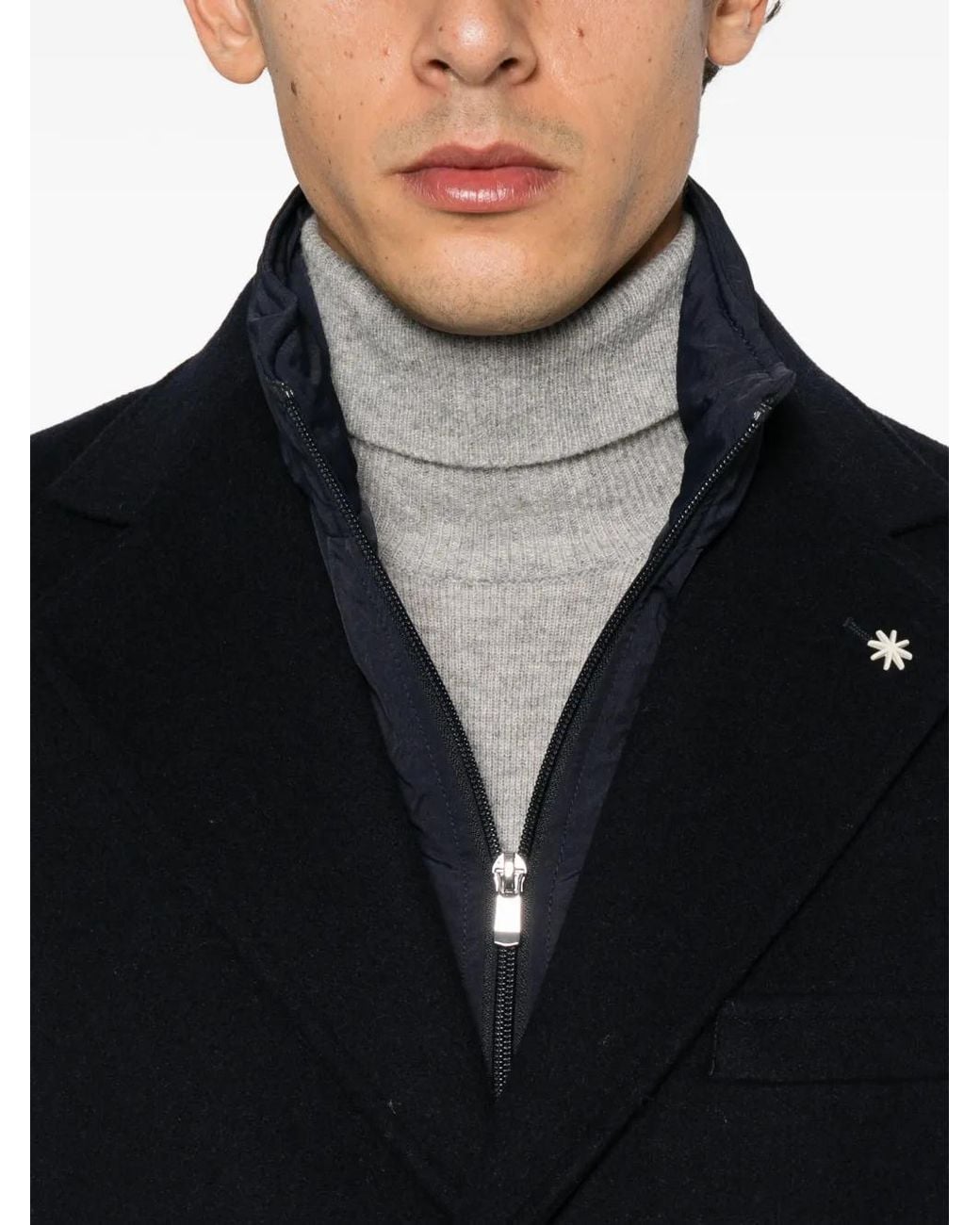 Manuel Ritz Blue Removable-Bib Notched-Lapel Coat for men