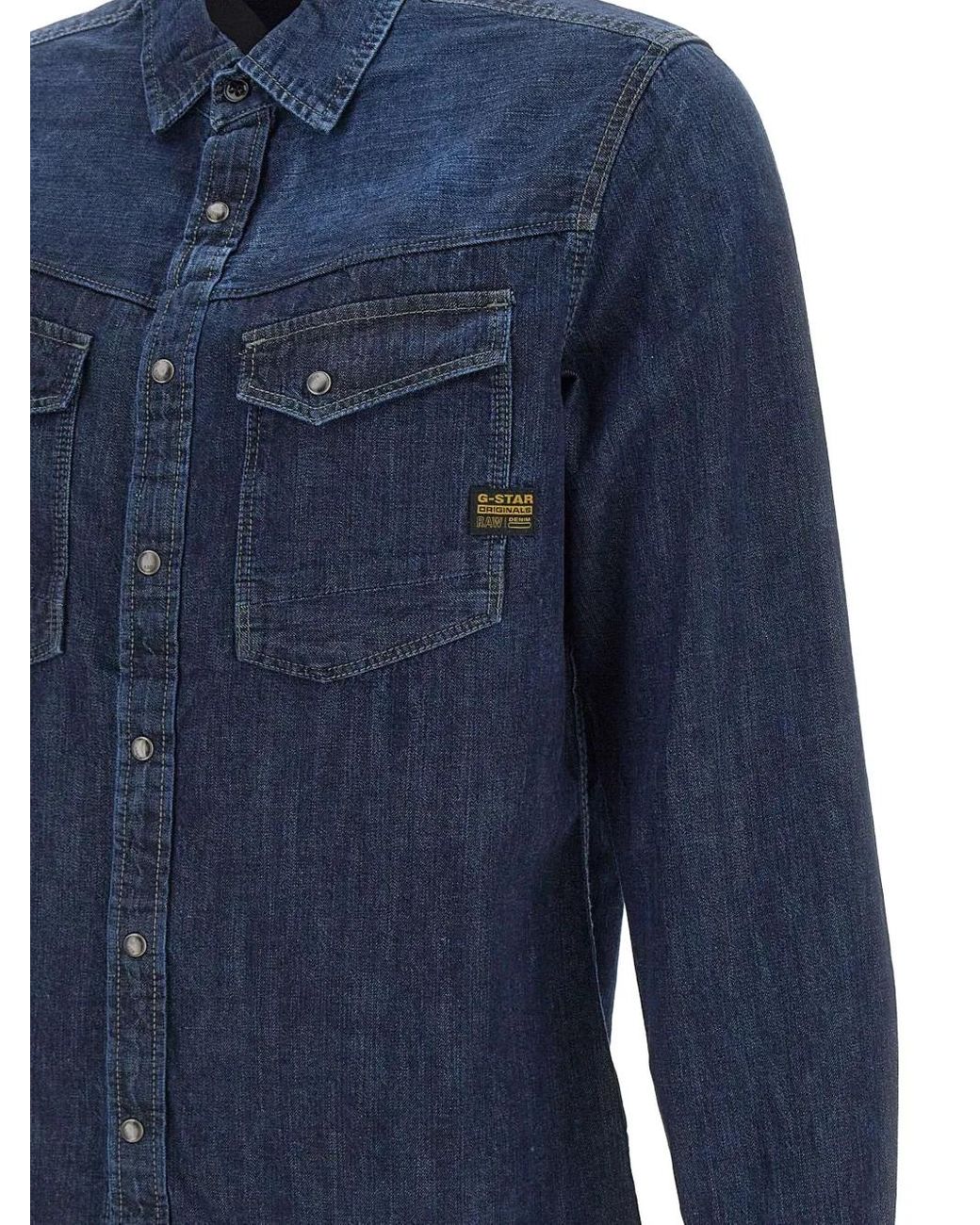G-Star Blue Dakota Logo-Patch Shirt for men