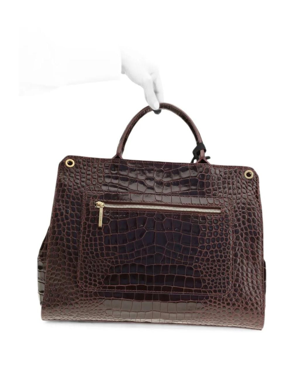 VISONA Brown Ornella Crocodile-Effect Tote Bag
