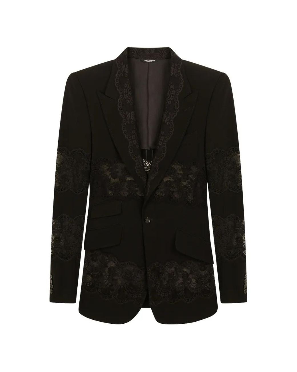 Dolce & Gabbana Black Lace-Panel Single-Breasted Blazer for men