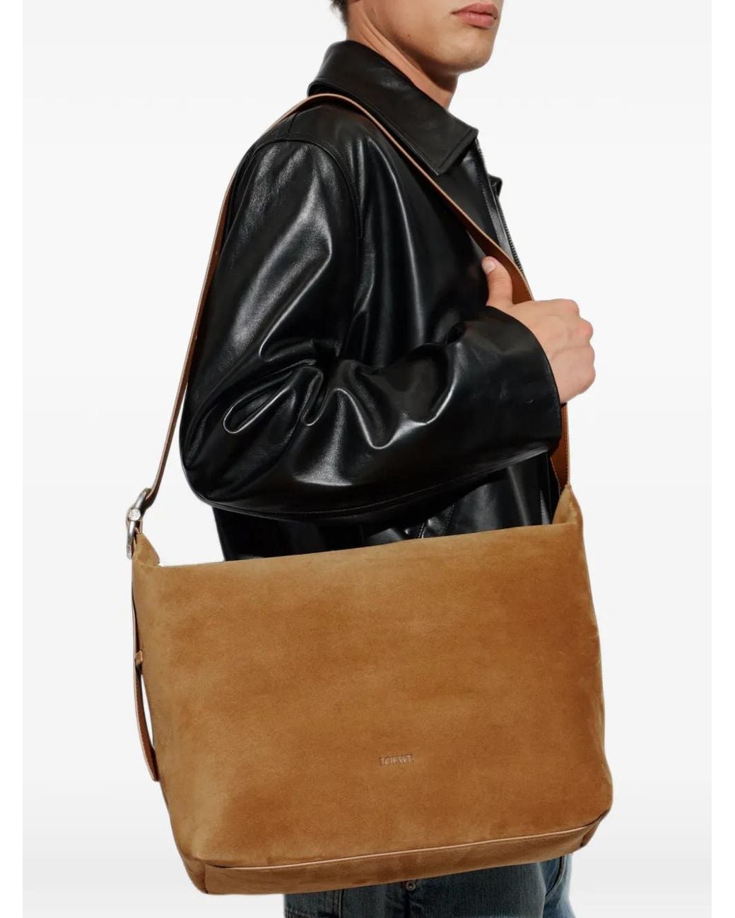 Loewe Black Large Loop Leather Shoulder Bag for men