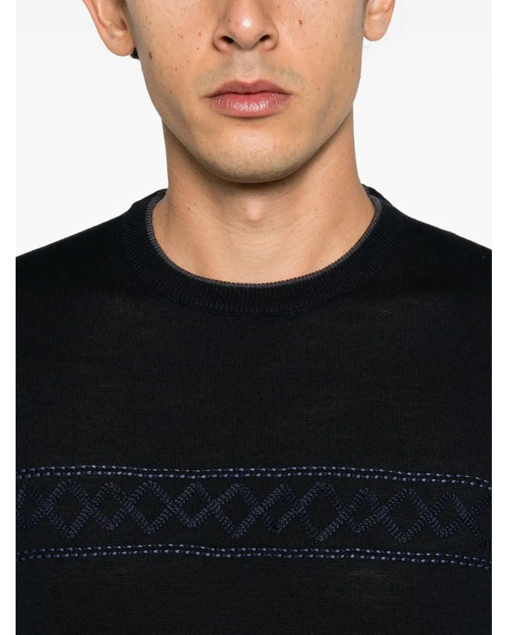 Alberto Gozzi Black Embroidered Wool Sweater for men