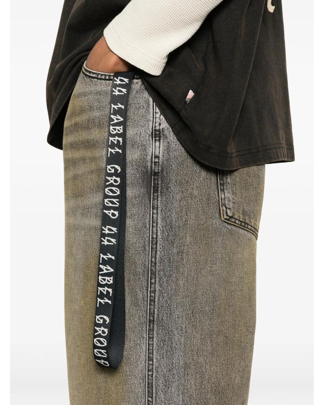 44 Label Group Gray Strap-Detail Jeans for men