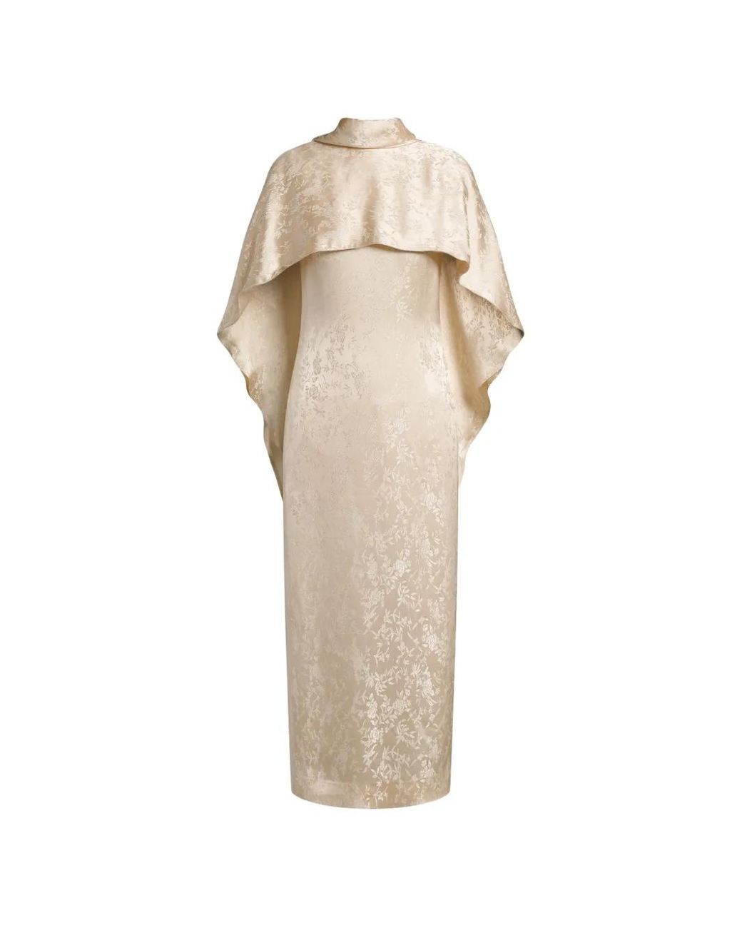 Alberta Ferretti Natural Floral-Jacquard Cape-Detail Midi Dress