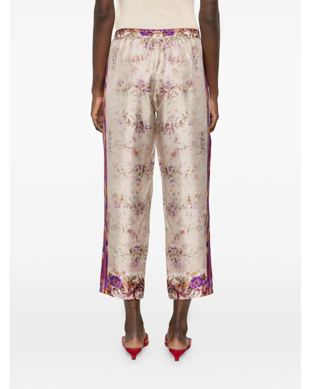 Pierre Louis Mascia Pink Floral-Print Cropped Trousers