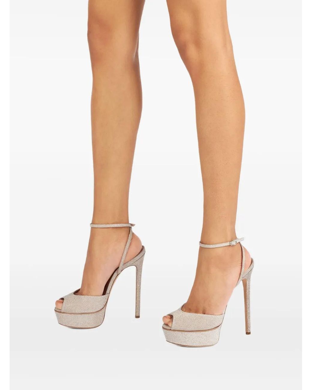 Casadei White 140Mm Glittered Platform Sandals