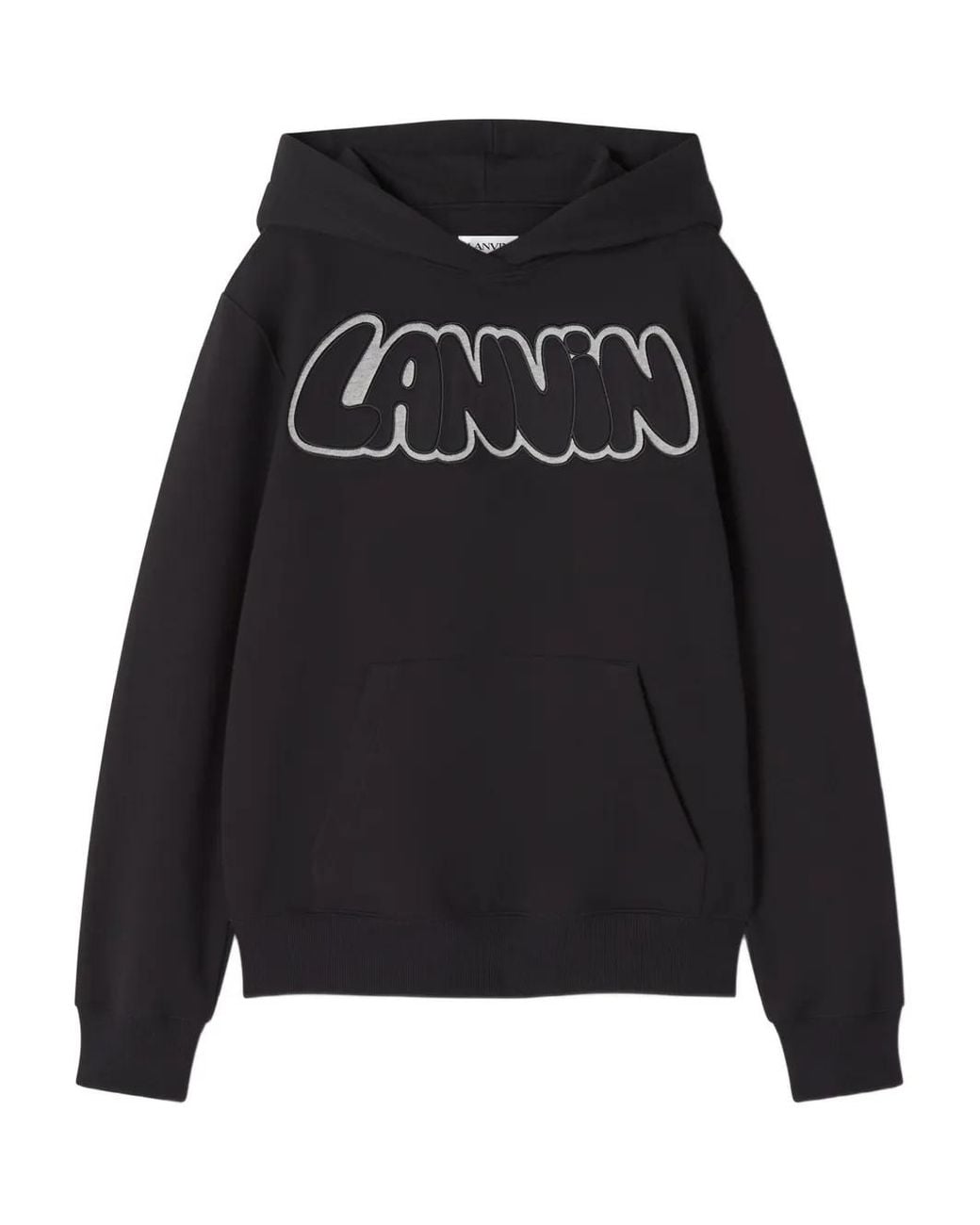 Lanvin Black Embroidered Logo Hoodie for men