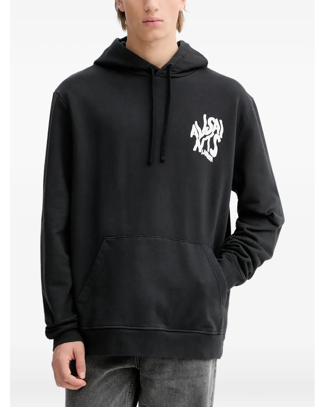 AllSaints Black Graphic Drawstring Hoodie for men