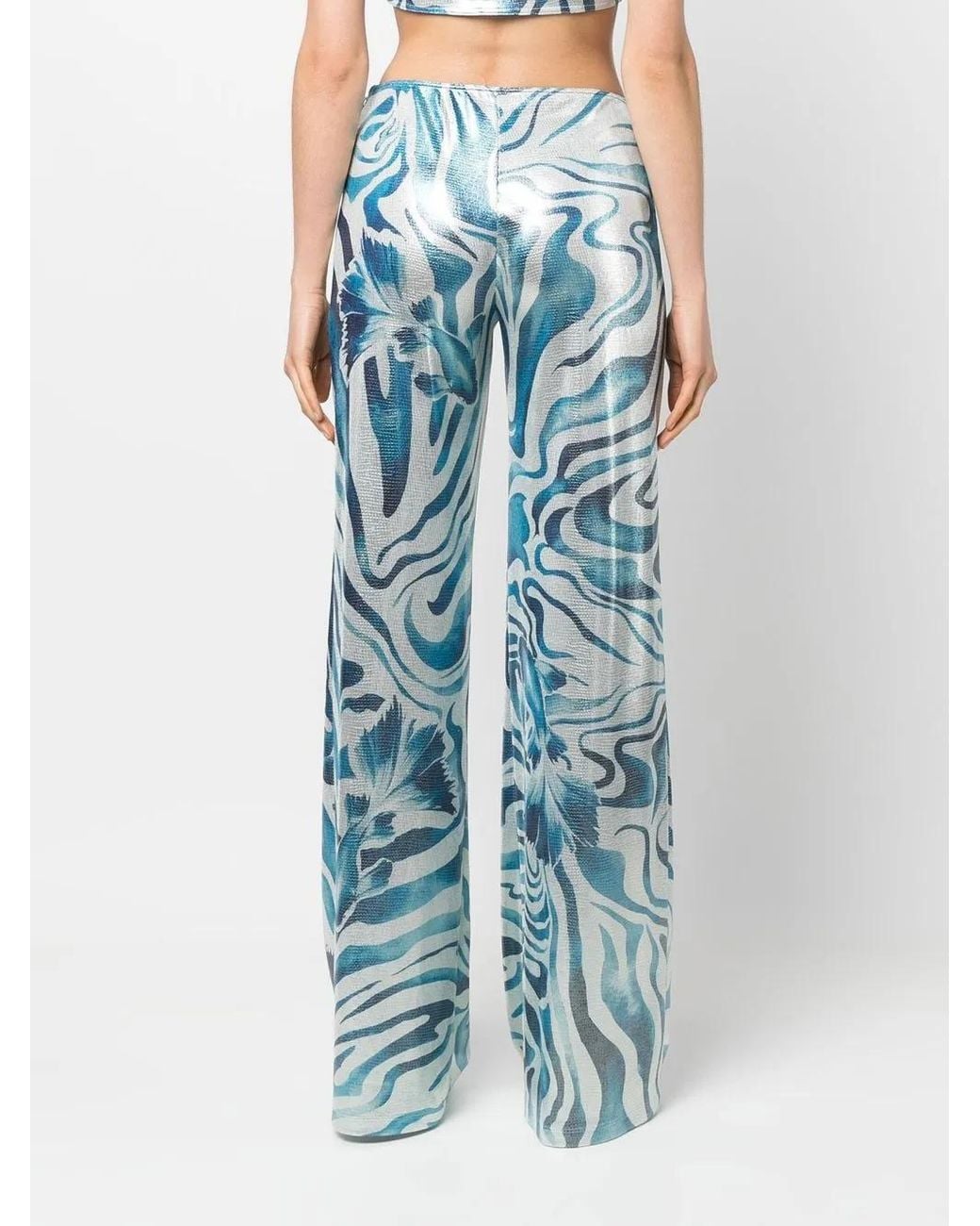 Alberta Ferretti Blue Metallic Swirl Print Trousers