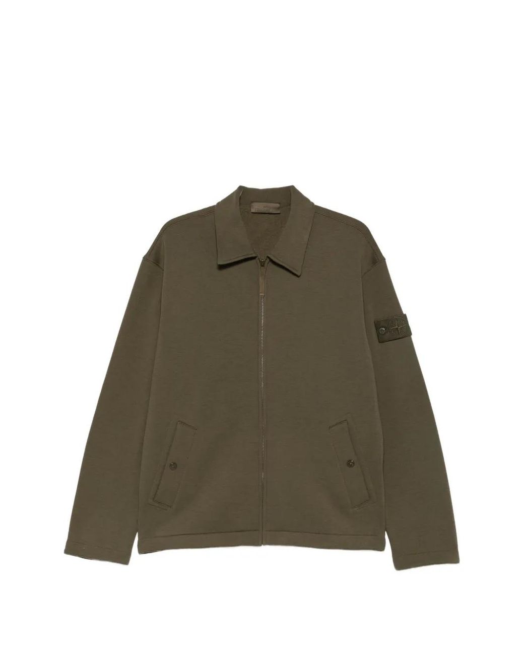 Stone Island Green Logo-Patch Zip-Up Sweater for men