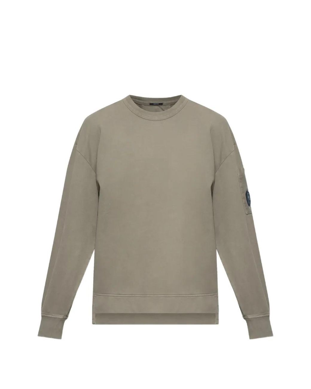 C P Company Natural Brushed And Emerized Diagonal Fleece Mixed Boxy Lens Crewneck Sweatshirt for men
