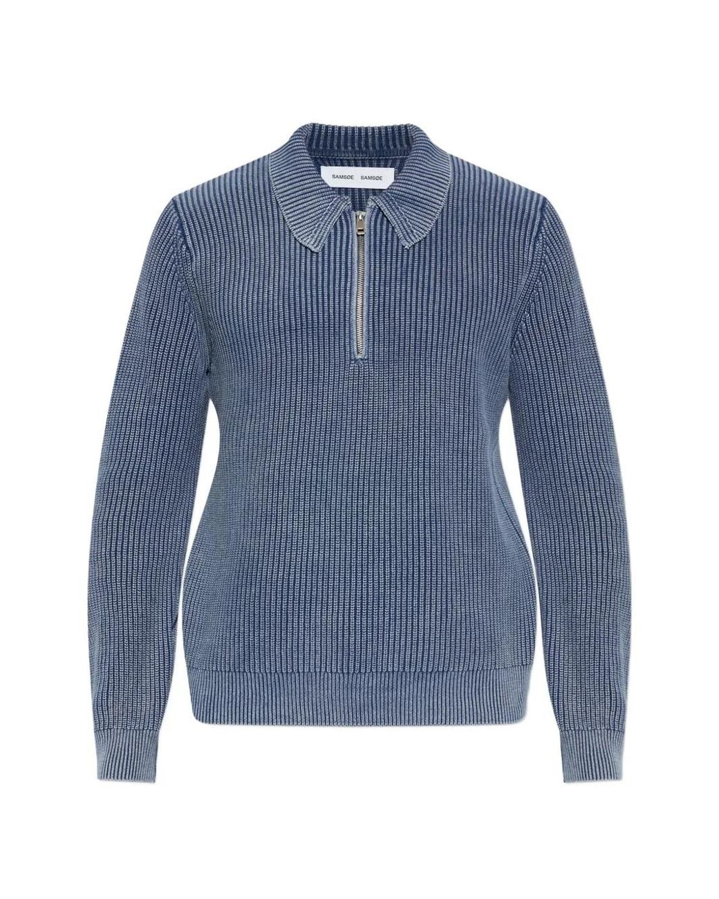 Samsøe & Samsøe Blue Saearl Ribbed Zip-Fastening Polo Shirt for men