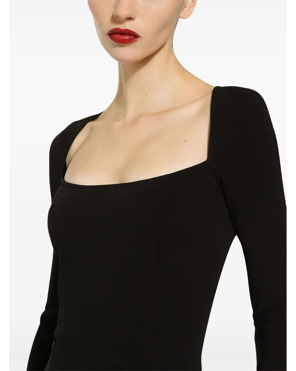 Dolce & Gabbana Black Long-Sleeve Square-Neck Midi Dress