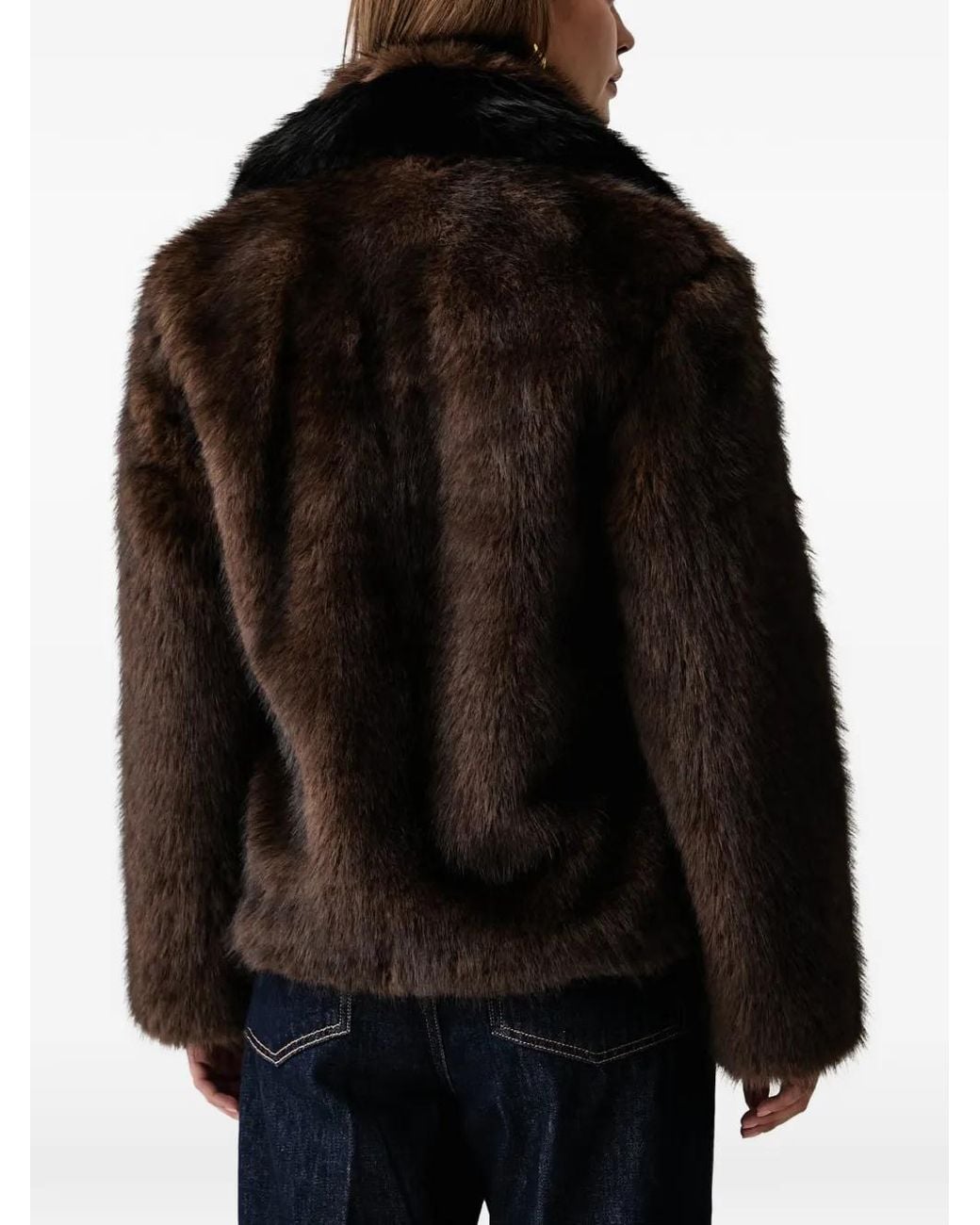 Kaos Black Contrast-Trim Artificial Fur Jacket