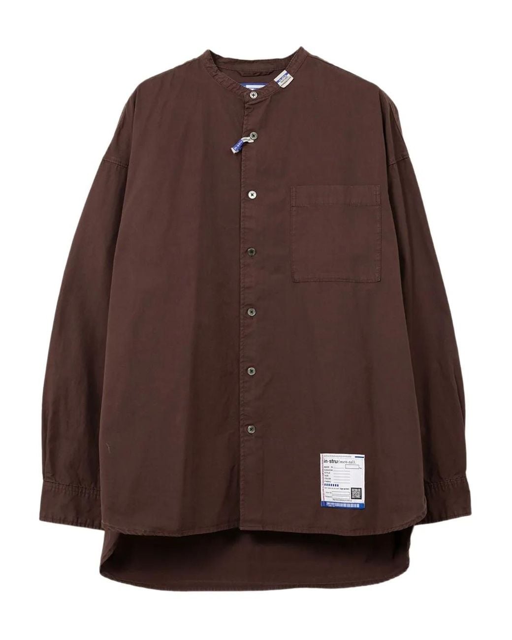 in・stru(men-tal) Brown Band-Collar Long-Sleeve Shirt for men