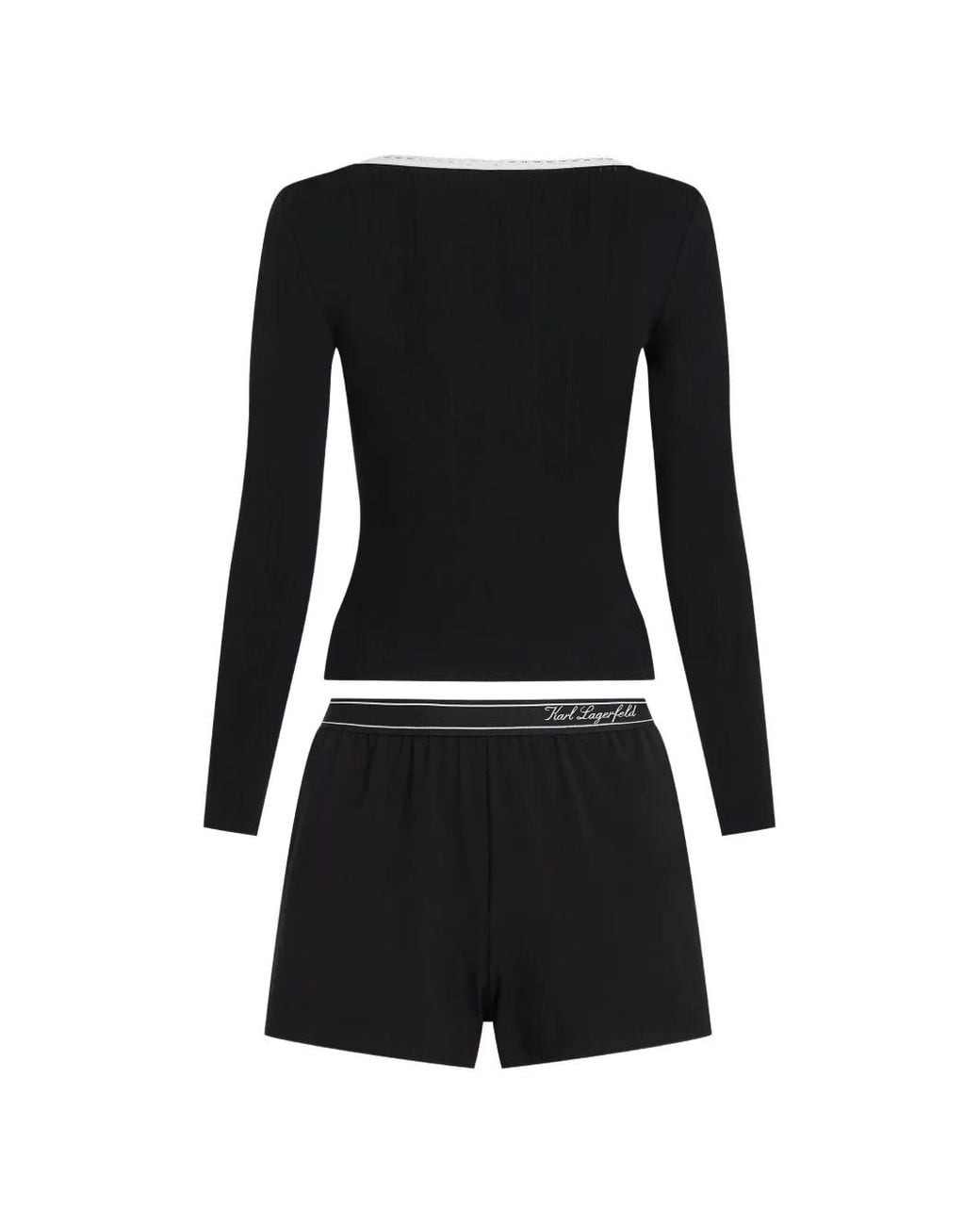 Karl Lagerfeld Black Pyjama En Maille Pointelle À Finitions En Dentelle