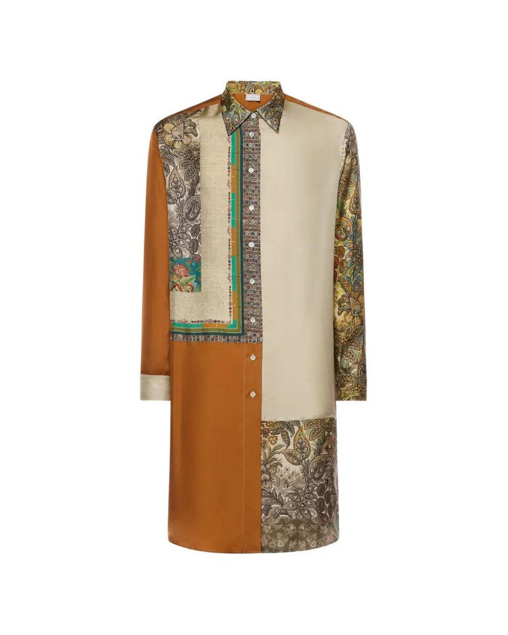 Pierre Louis Mascia Natural Aloe Patchwork Long-Sleeve Shirt