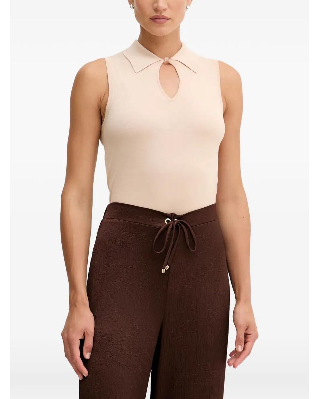 Sisley Brown Cut-Out Sleeveless Tank Top