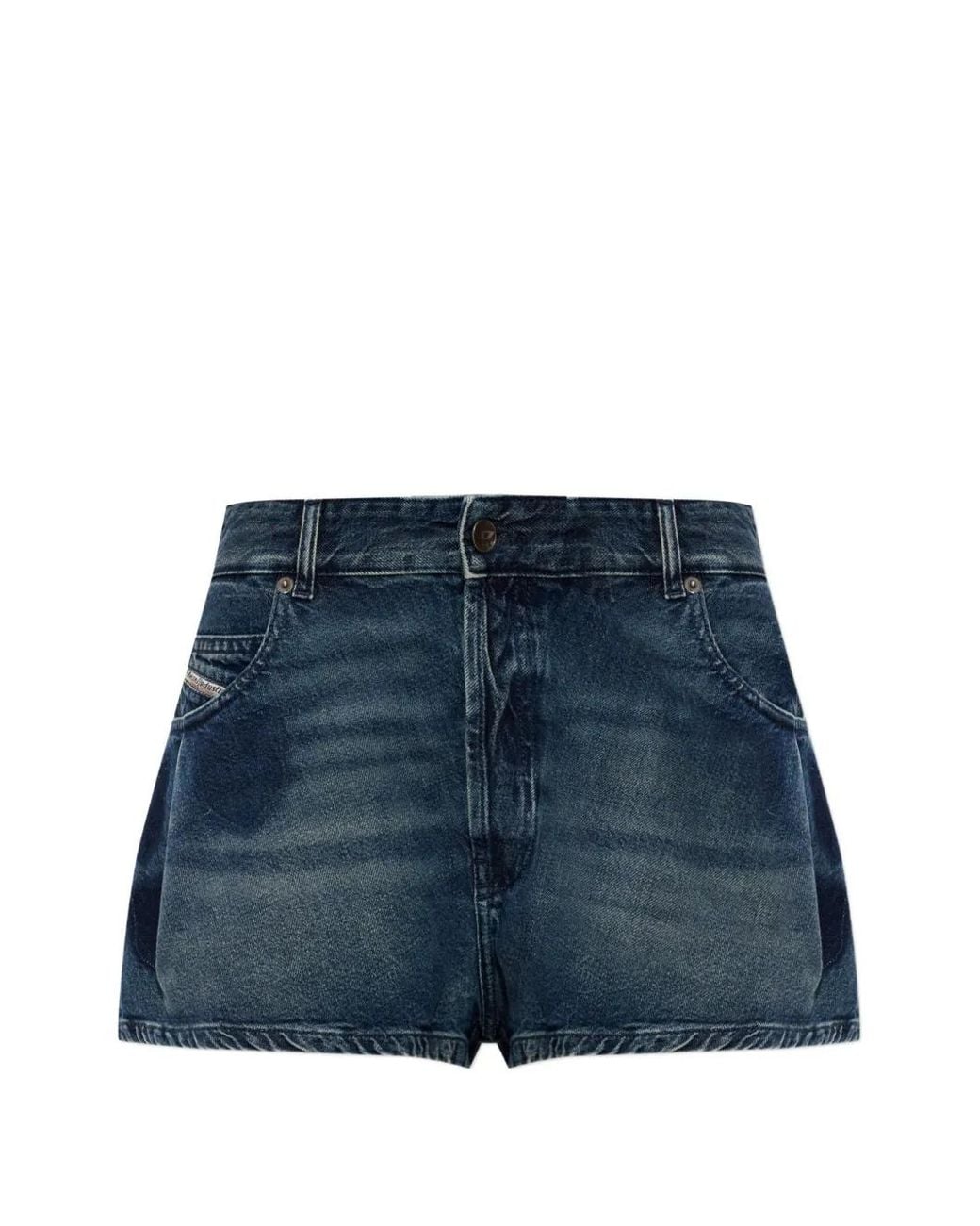 DIESEL Blue Whiskering-Effect Denim Shorts