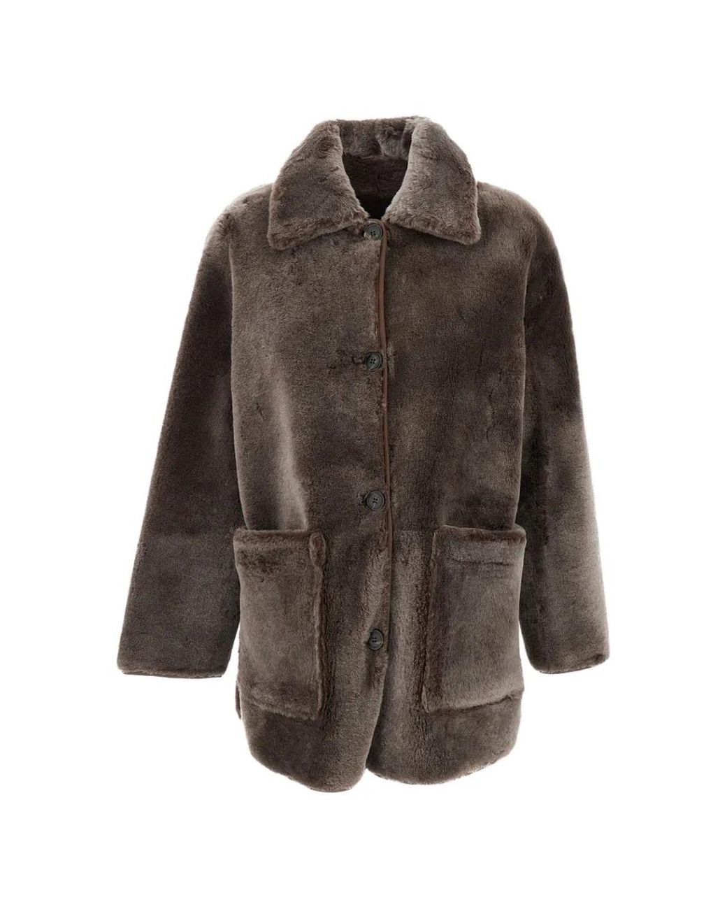 Arma Brown Shearling Patch-Pocket Coat