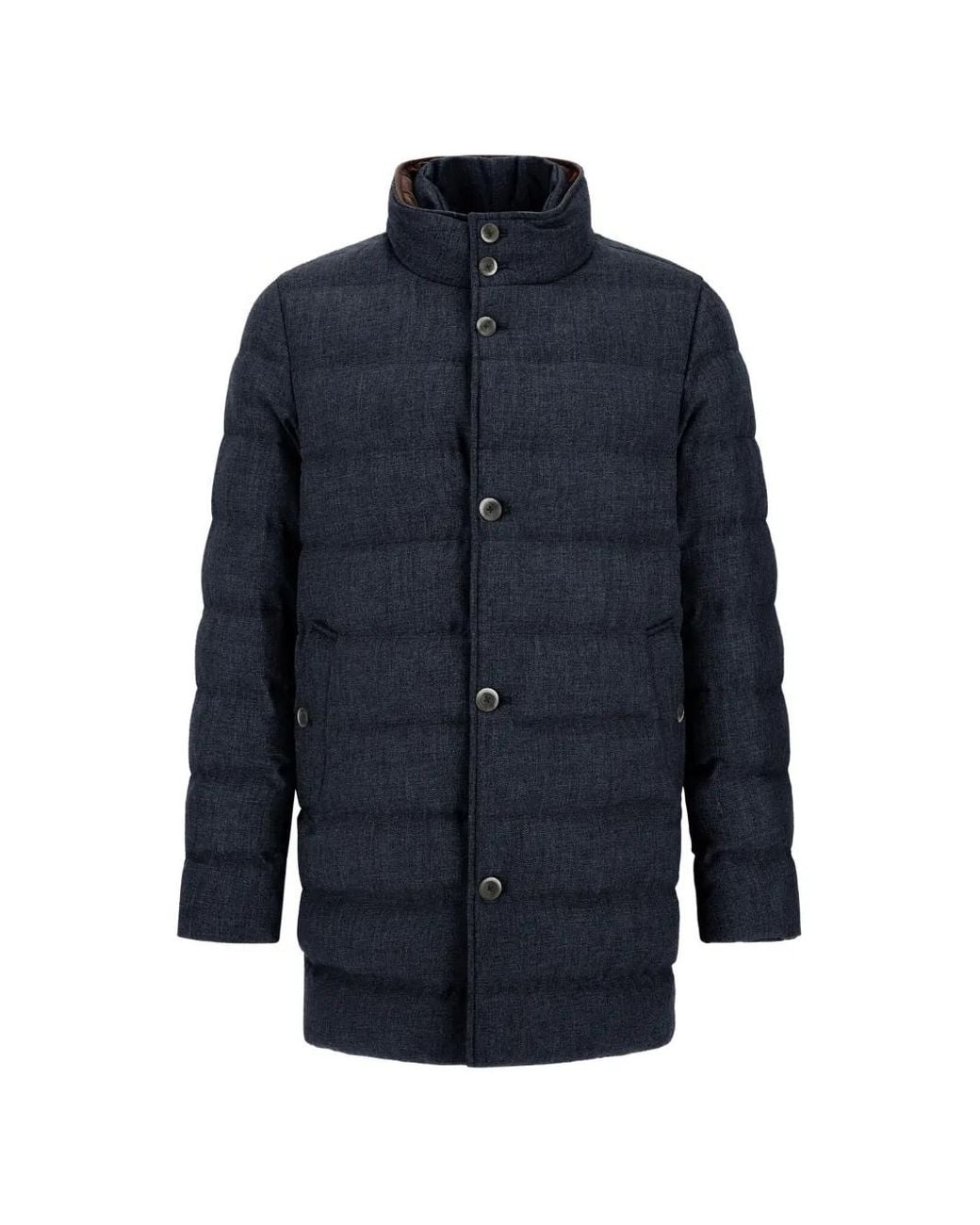 Herno Blue Quilted Wool-Blend Carcoat for men