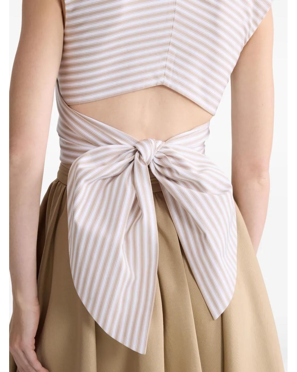 Patou White Striped Draped Sleeveless Top