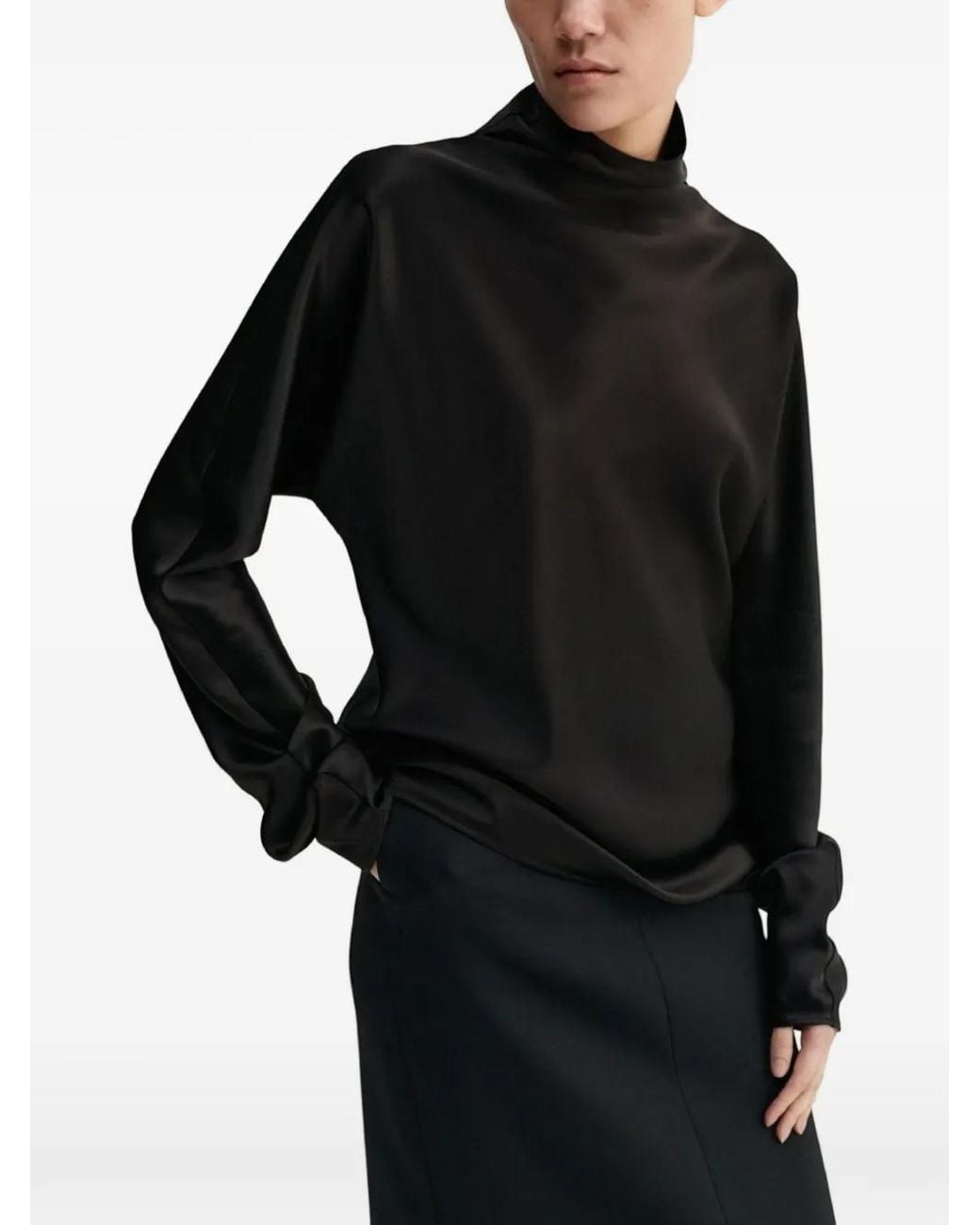 Almada Label Black Maddy High-Neck Satin Blouse