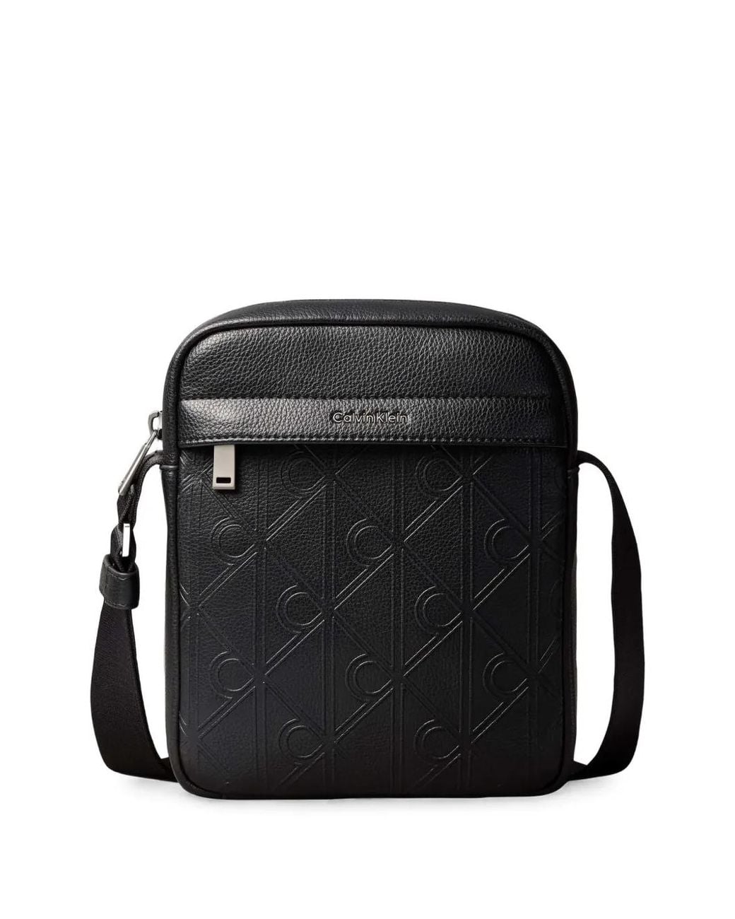 Calvin Klein Black Monogram-Embossed Messenger Bag for men