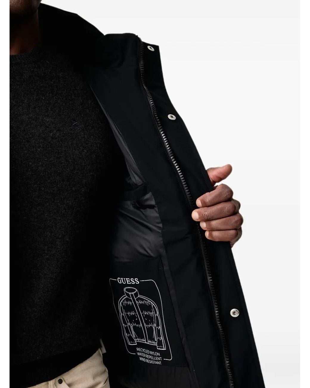 Guess Black Logo-Patch Puffer Jacket for men