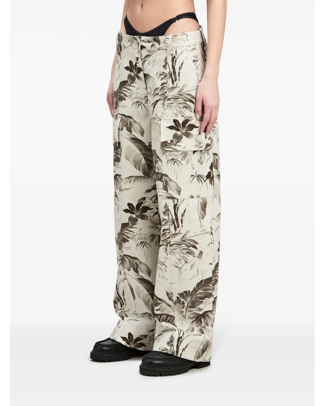 Palm Angels White Jungle Wide-Leg Cargo Trousers